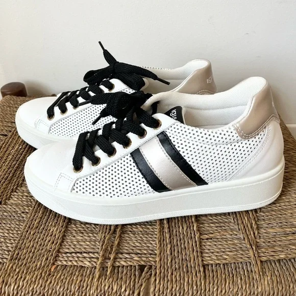 IGI&CO Shoes Women’s 7.5 Nappa Soft Bianca Nero Sneakers White Black - Picture 5 of 7